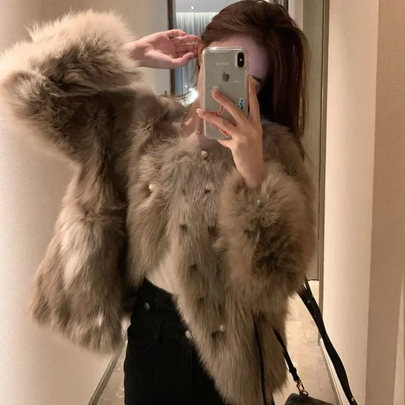 Manteau épais en fourrure intégrée pour femme, élégant, rajeunissant, à la mode, Imitation fourrure de renard, herbe, nouvelle collection automne et hiver