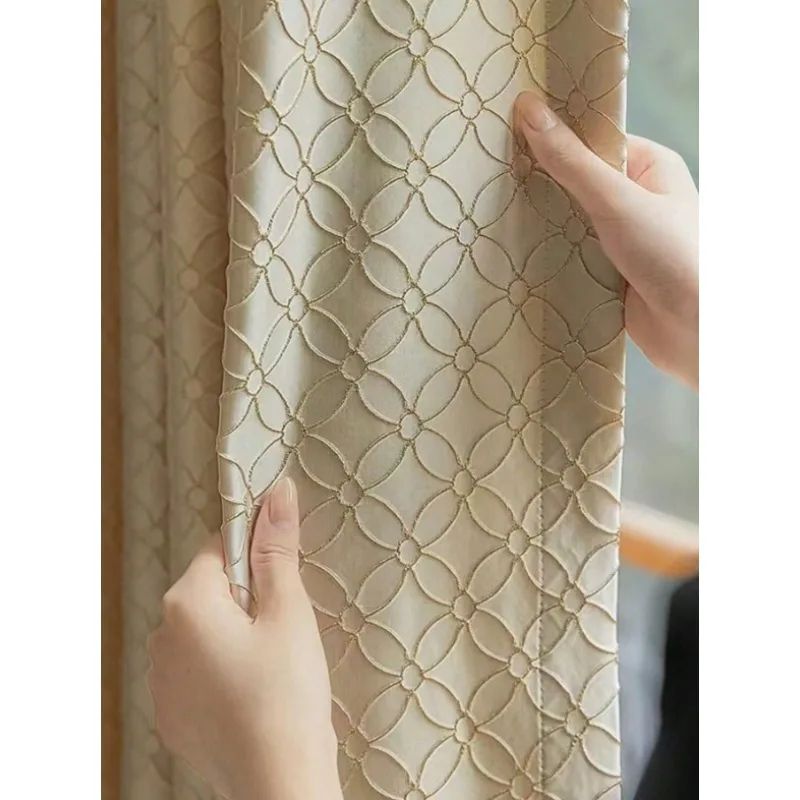 Luxurious French Cream Modern 3D Light Gold Jacquard Decorative Curtains Living Room Bedroom Balcony High-end Curtains