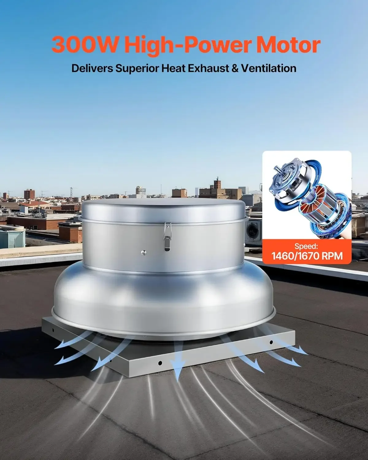 Roof Exhaust Fan, 1500CFM & 2600CFM Adjustable Speed Control Attic Vent Fan with High-Power Motor, 24.8inch Fan Base