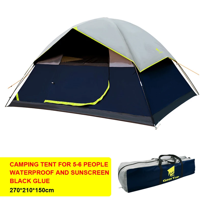 

Camping Tent For 5-6 People, Waterproof And Sunscreen Black Glue, Outdoor Double-Layer Large Space Camping Beach Park Tent，L46