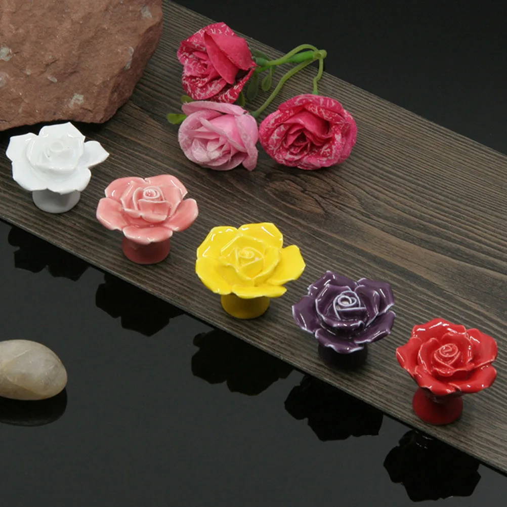 

8Pcs Ceramic Rose Drawer Knobs Style for Cabinet Dresser Cupboard Wardrobe Bathroom Furniture Upgrade Replacement