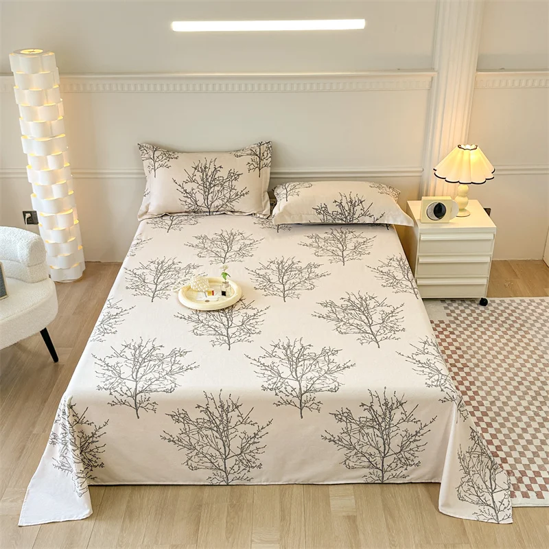 Tree Branches Flat Sheet Set Soft Comfortable 100% Cotton Top Sheets Decorative Bedding Botanical Bed Sheet for Women Men Room