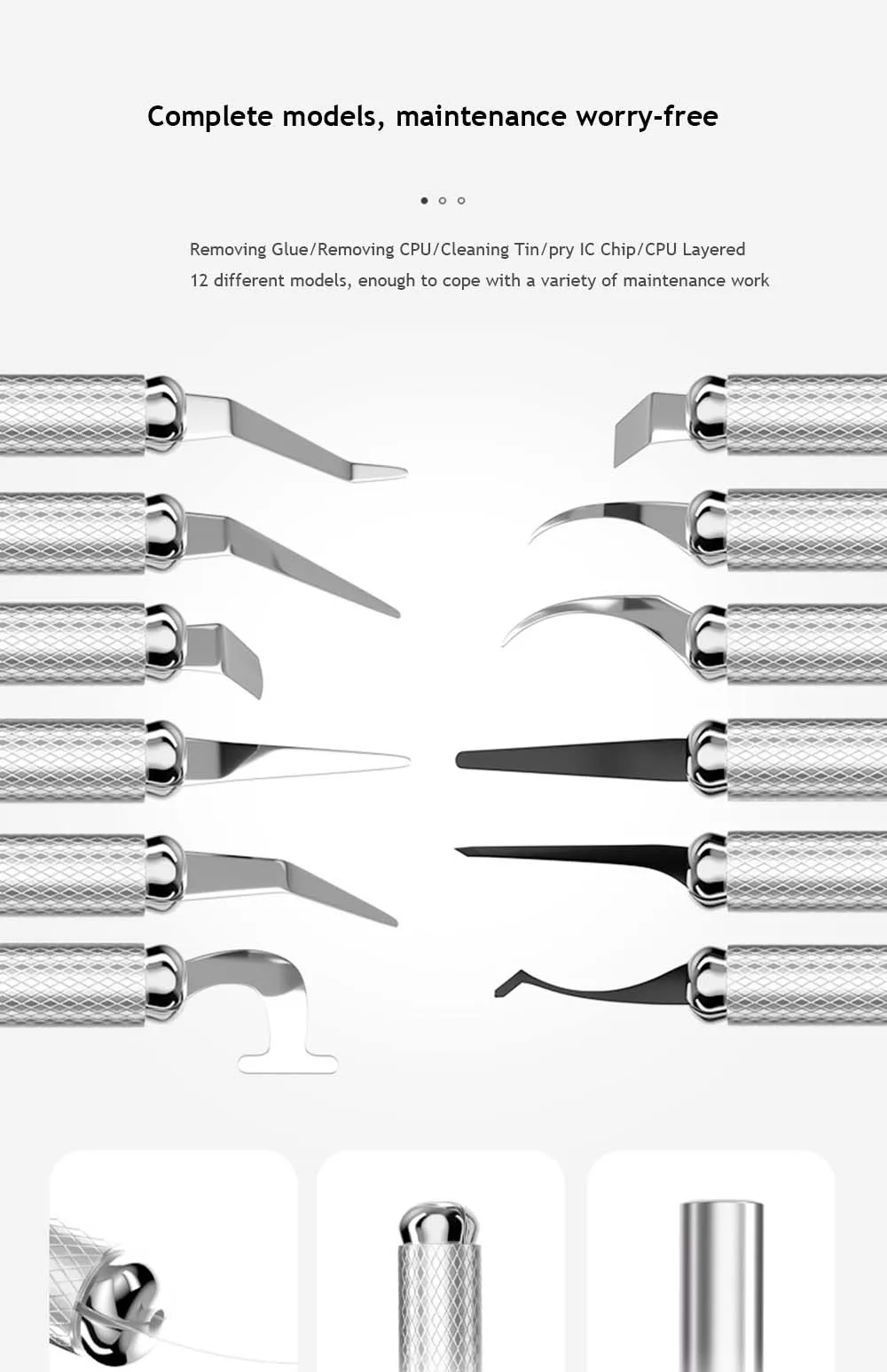 Mobile Phone Repair Pry Knife Set, Motherboard IC Glue Removal, CPU Disassembly, Face ID Repair, Rework Blade, BST-76, 12 in 1