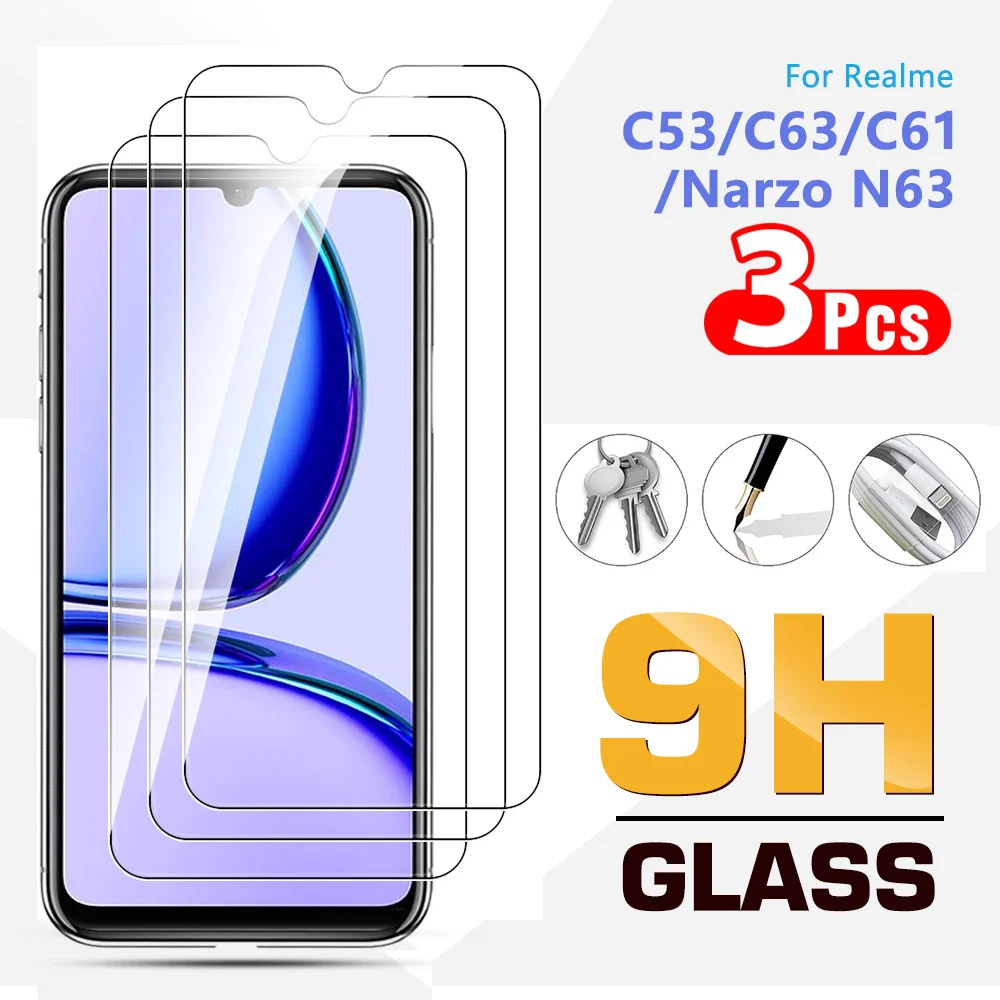 3pcs realmeC53 C63 C61 Narzo N63 glass screen protector For realme C53 C 53 NarzoN63 Film Clear protective glass 6.75 inches