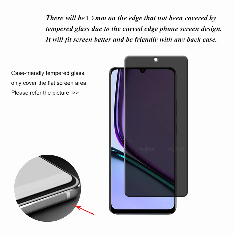 Piezas de vidrio templado para móvil, Protector de pantalla antiespía para OPPO Realme Note 60, Note 60, 9H, Realme, 4 Realme