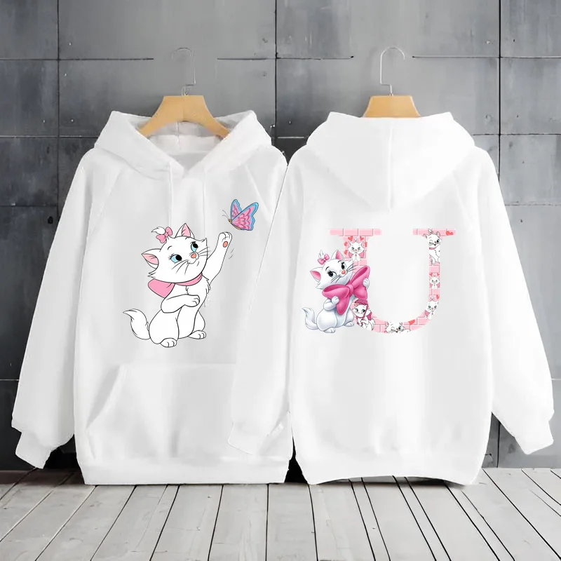 Disney The Aristocats Marie Cat 26 English Alphabet Hoodie Y2k Clothes Women\'s Sweatshirts Hoodie Long sleeve Woman Clothing