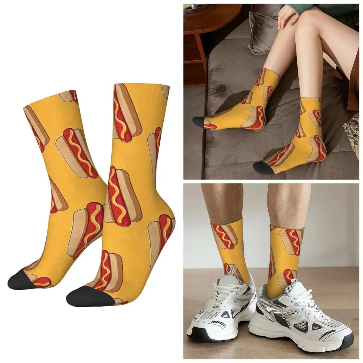 All Seasons Crew Stockings Fast Food Hot Dog Design Socks Fashion Long Socks for Men Women Valentine's Day Gifts