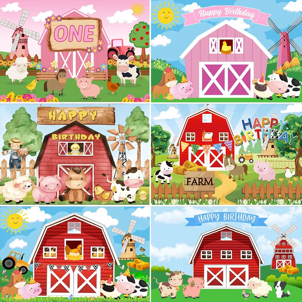 

Cartoon Farm Animal Theme Newborn Kid Birthday Party Pink Barn Cute Animals Scarecrow Baby Shower Kids Portrait Photography Prop