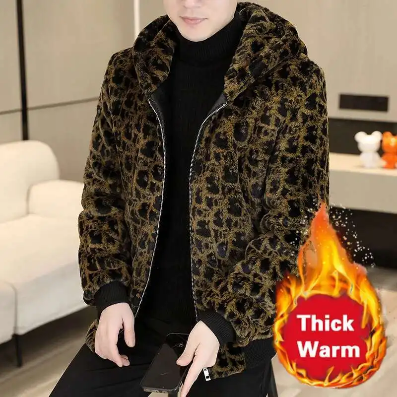 Full Letter Contrast Color Men's Coat 2024 Herren Winter Jacke Men Faux Leather Jacket Imitation Fur Trend Veste Fourrure Homme