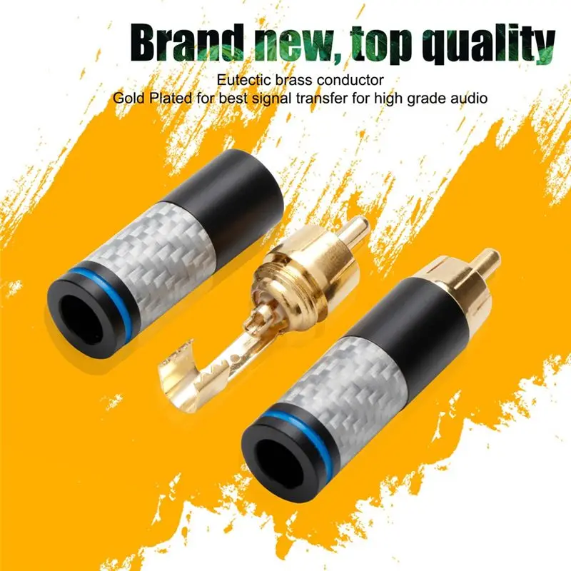 ABMH-4PCS Hifi Carbon Fiber RCA Connectors Gold Plated Plug Audio Connector RCA Plug Connector Power Speaker Plugs Connector