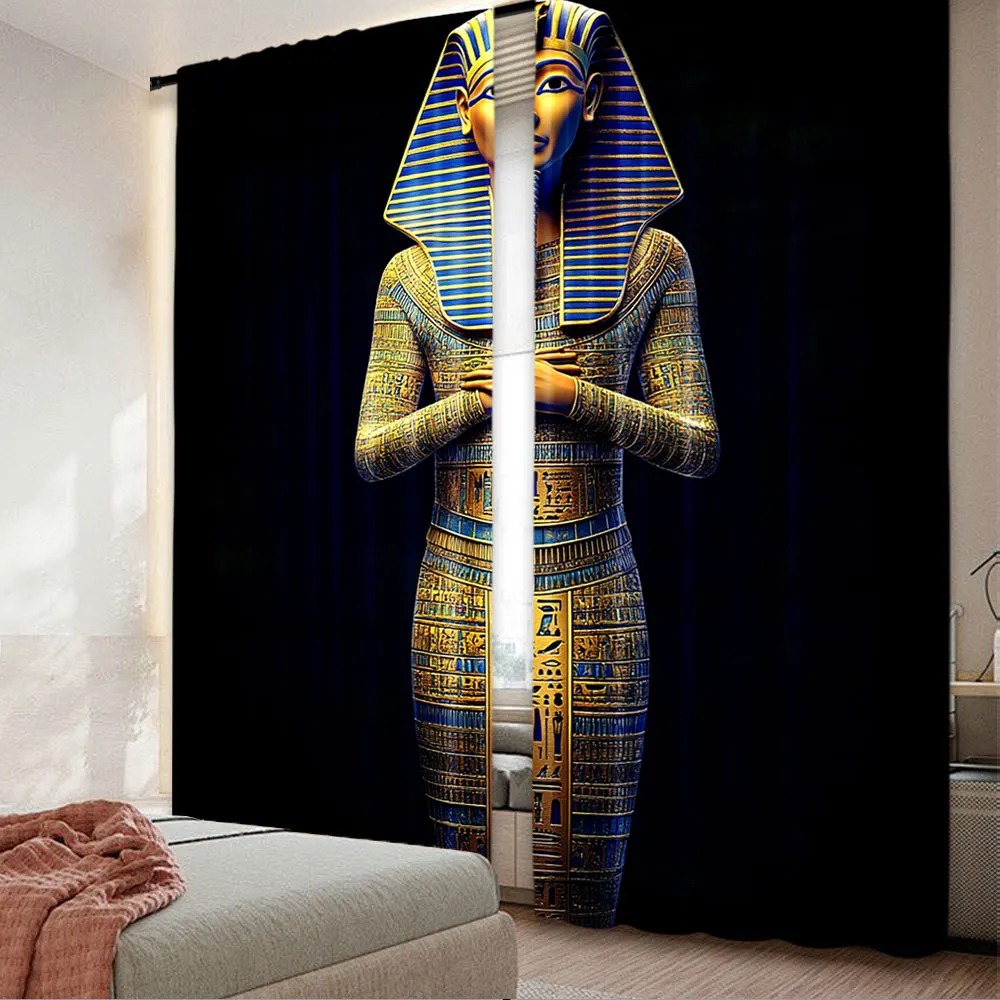 2Pcs Egyptian Style Pattern Printed Curtains Modern Simplistic Drapes All Season Charm Perfect For Living Room Bedroom Home