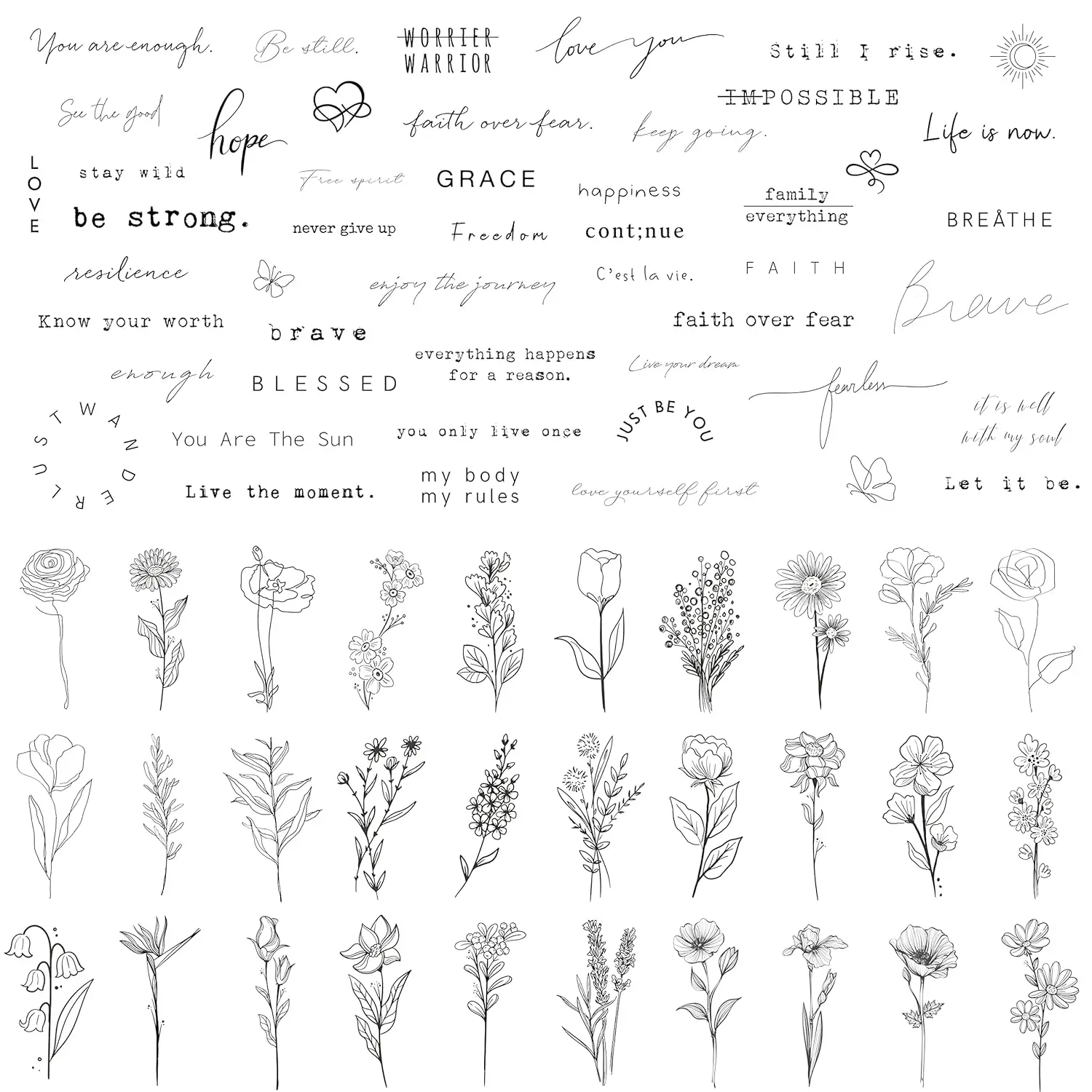 

Realistic Temporary Tattoos - 60 Sheets Tiny Small Removable Tattoos, 30 Pcs Inspirational Quotes