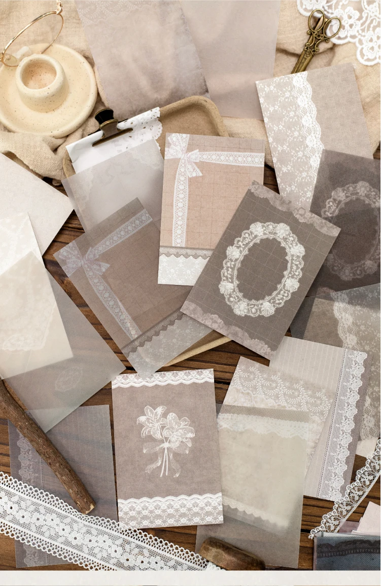 Journal GO 20 Blatt Lace Moments Gemischte Vintage-Weiß-Kraft- & Transparentpapiere für Scrapbooking, Junk Journals & DIY-Collagen – Detail 12