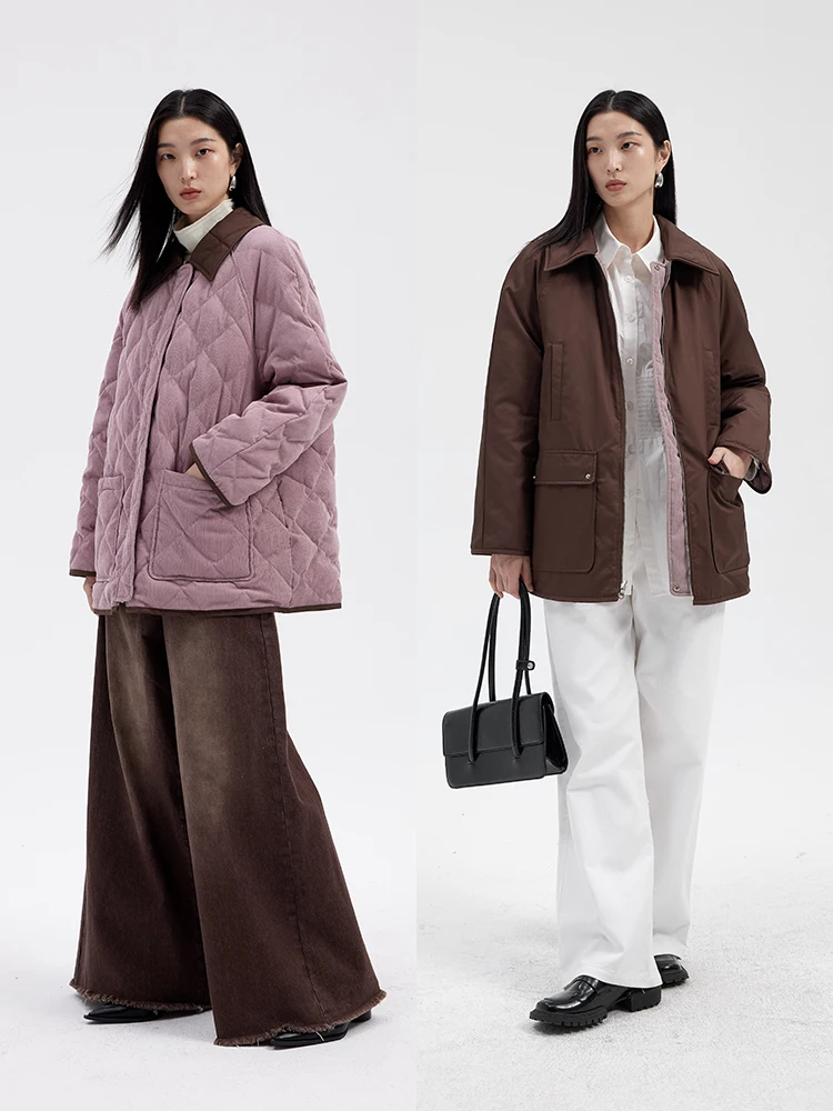 

Blank Label Women's Bamboo Sti Corduroy down Jaet Loose Workwear Two-Way Wear White Du down Winter Outerwear