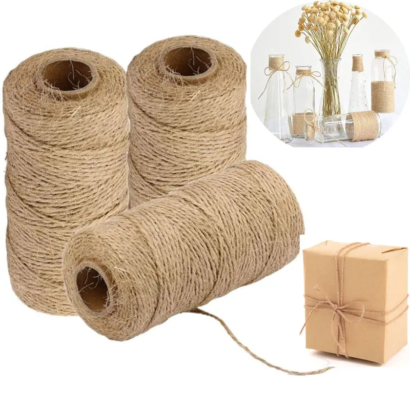 

100M/Roll Natural Jute Twine Hemp Rope Braided Jute Rope Cord String for Gifts Christmas DIY Crafts Decor Bundling Gardening