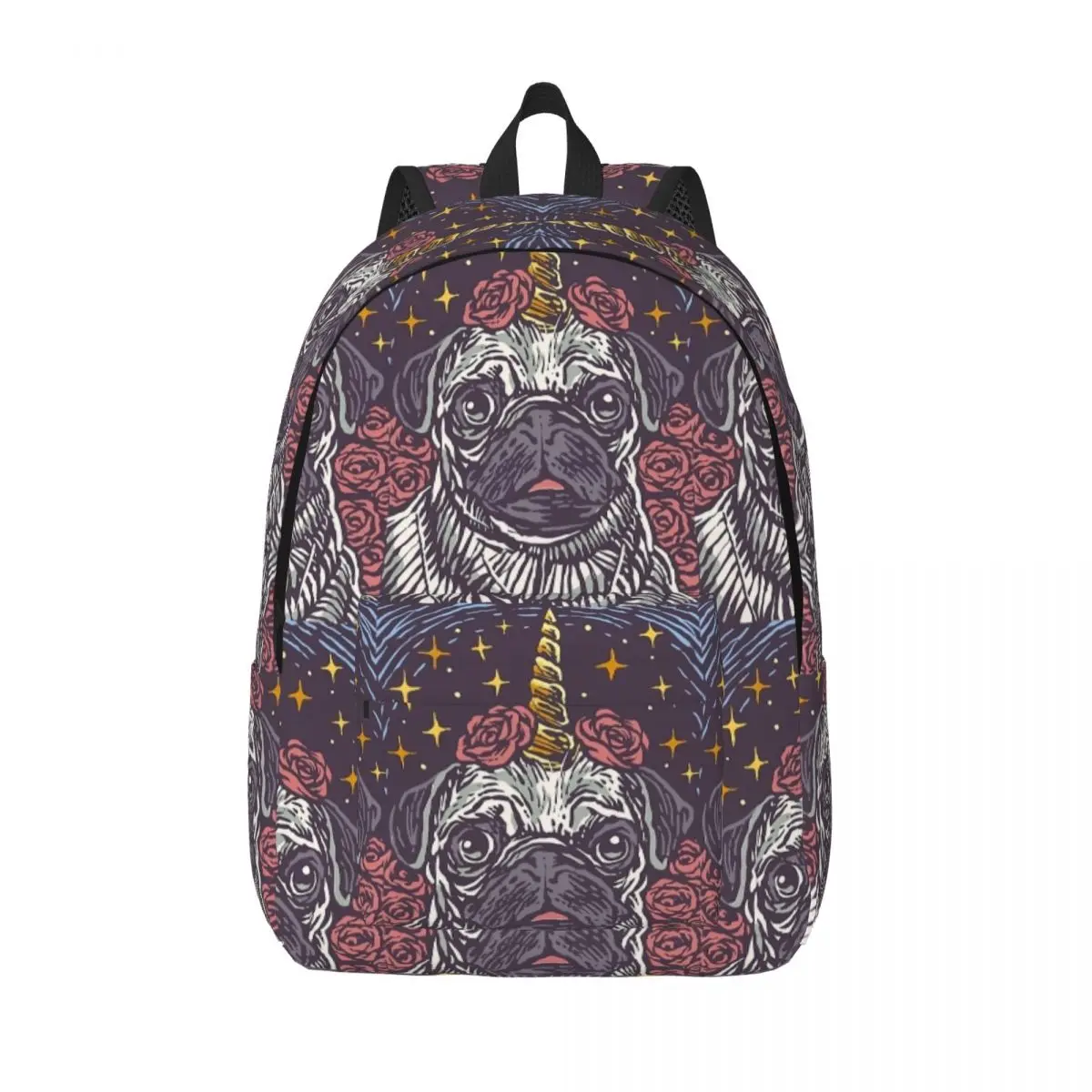 Unicorn Pug Mochila para meninos e meninas, Pug Student School Bookbag, Pumpkin Dogs Puppy Pet Daypack, Kindergarten Primary Bag, Caminhadas