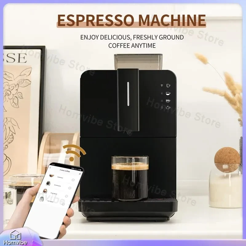 Fully Automatic Espresso Machine with Built-in Grinder WiFi Smart Coffee Maker for Home Office Compact Barista