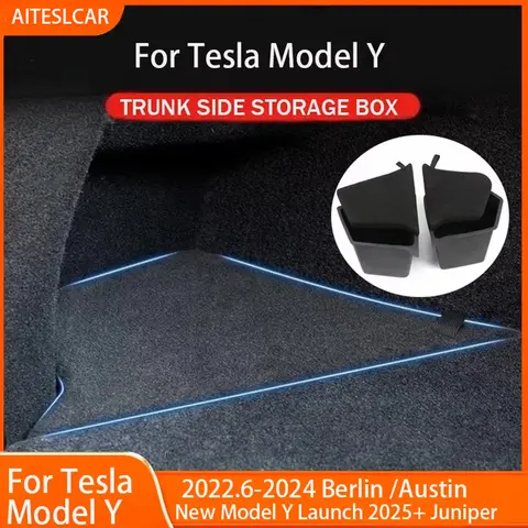 Tesla Model Y-Berlin/Austin 2022-2025 용 트렁크 사이드 보관함 카고 컴 파트먼트 주최자 버킷 TPE 박스 및 카펫 뚜껑 Tesla Model Y-Berlin/Austin 2022-2025 용 트렁크 사이드 보관함 카고 컴 파트먼트 주최자 버킷 TPE 박스 및 카펫 뚜껑
