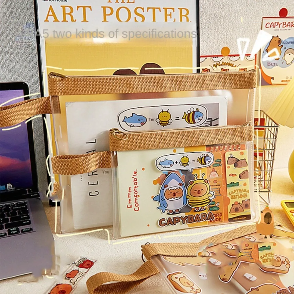 Transparent Capybara Document Bag Zipper Pouch Large Capacity Cartoon Paper Storage Bag Transparent and Visible Portable