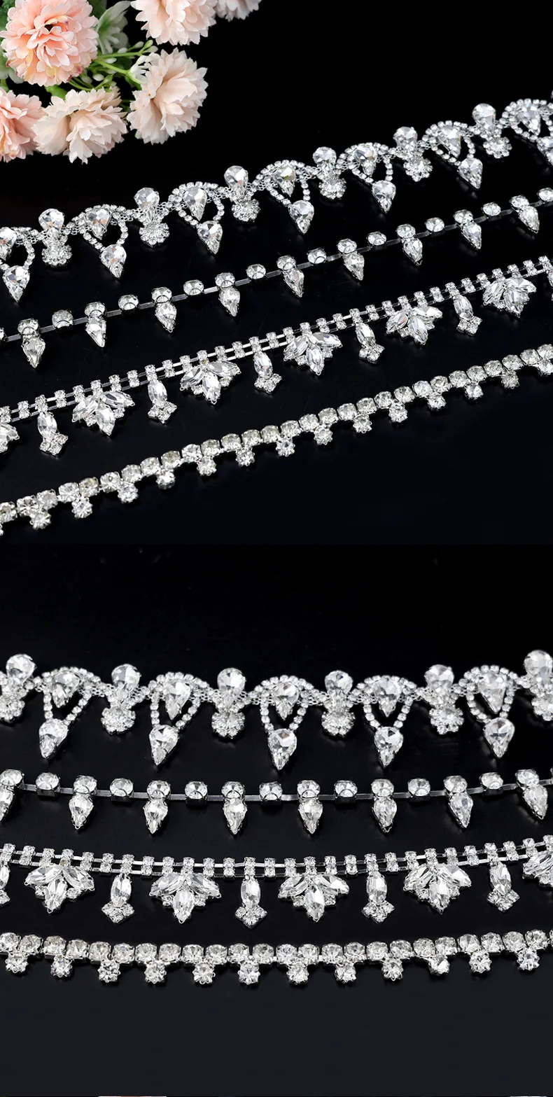 10 Meter Strass-Kettenborte Fransen Kristall-Diamant-Accessoires DIY-Bastelbedarf Hochzeitsdekoration Geschenk Unregelmäßiges Strassband – Detail 2
