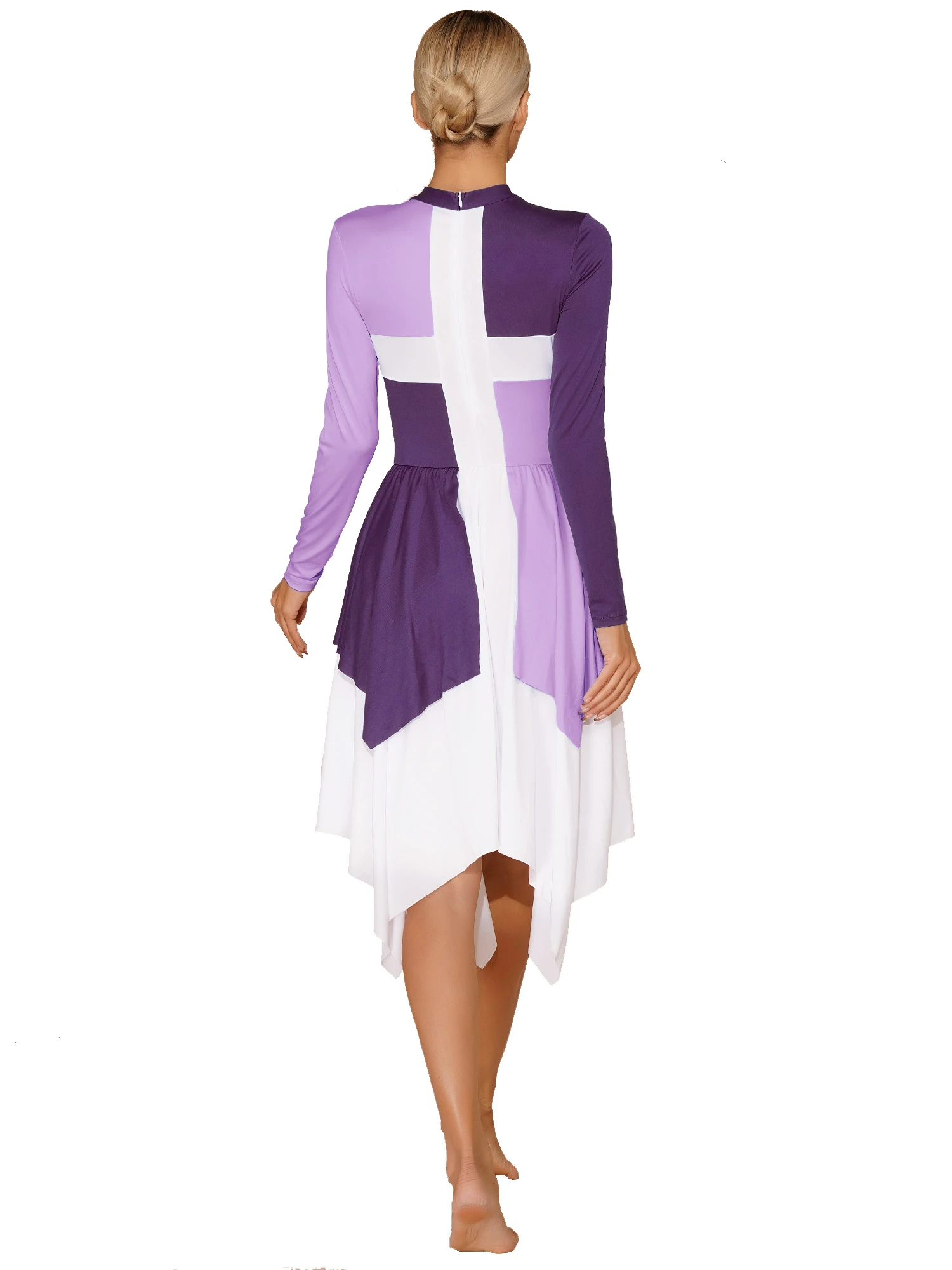 Women\'s Asymmetrical Praise Dance Tunic Overlay Long Sleeve Worship Costume Liturgical Dancewear Color Block Church Tunic Dress