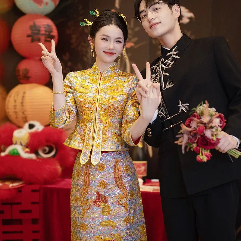 New Chinese-style toasting and going out dress of Heavy Industry Dragon Phoenix