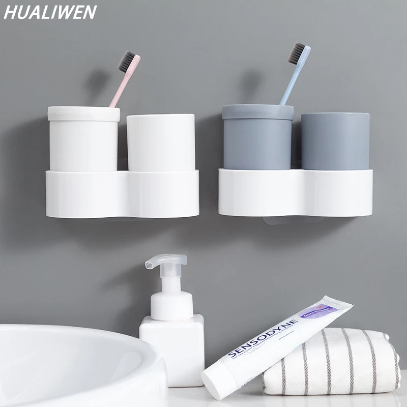 Wall-Mounted Toothbrush Holder Set for Couples, Tooth Cup, Toothpaste Rack, Bathroom Accessories, Mouthwash Cup