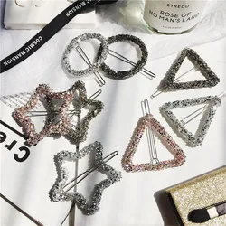 1Pcs Fashion Crystal Rhinestones Hairpin Star Triangle Round Shape Women Hair Clips Frog Barrettes Hair Styling Accessories J36