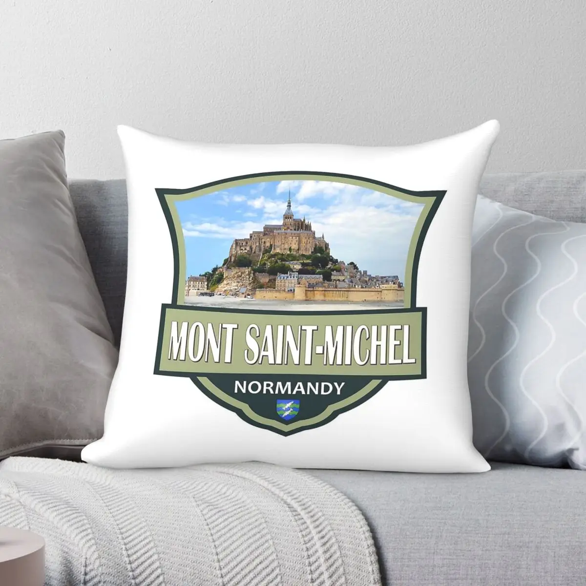 Mont-Saint-Michel Travel Badge Pillowcase Polyester Linen Velvet Creative Zip Decorative Throw Pillow Case Home Cushion Case