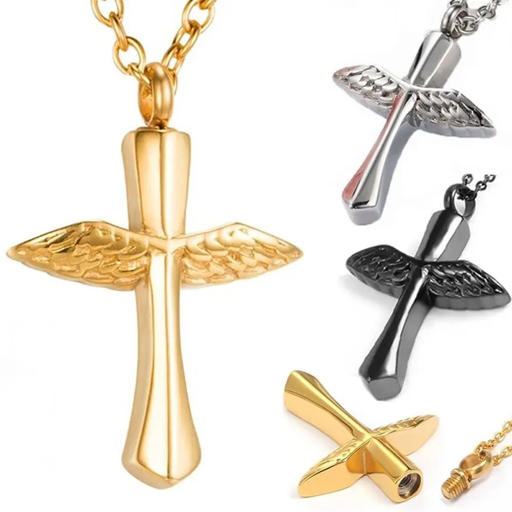 

Stainless Steel 1 pcs Memorial Cross Keepsake Urn Necklace Vial Pendant For Ashes Cremation Jewelry