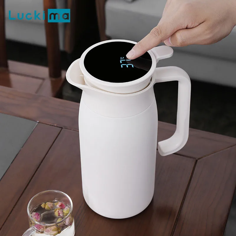 1.1/1.5L High Capacity Thermos Water Bottle Stainless Steel Vacuum Flask Smart Touch Temperature Display Water Kettle for Home