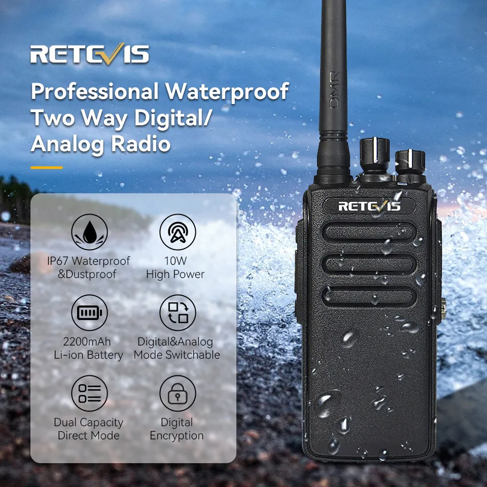 Retevis RT81 DMR Digital Walkie Talkie 2 pcs Powerful Long Range Walkie-Talkie 10W Waterproof Portable Two-Way Radio for Hunting