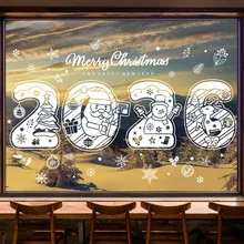 Merry Christmas Window Stickers 2026 New Year Glass Decals white Santa Claus Snowman Elk wall Sticker Home Decor Xmas Ornaments