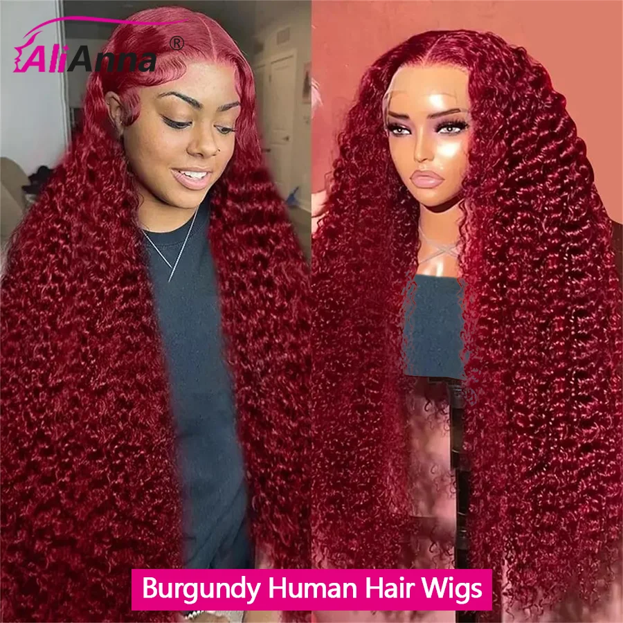 200 Density Burgundy 13x6 Hd Lace Frontal Human Hair Wig 30 Inch Curly Wigs Human Hair Water 99J Brown Colored Human Hair Wigs