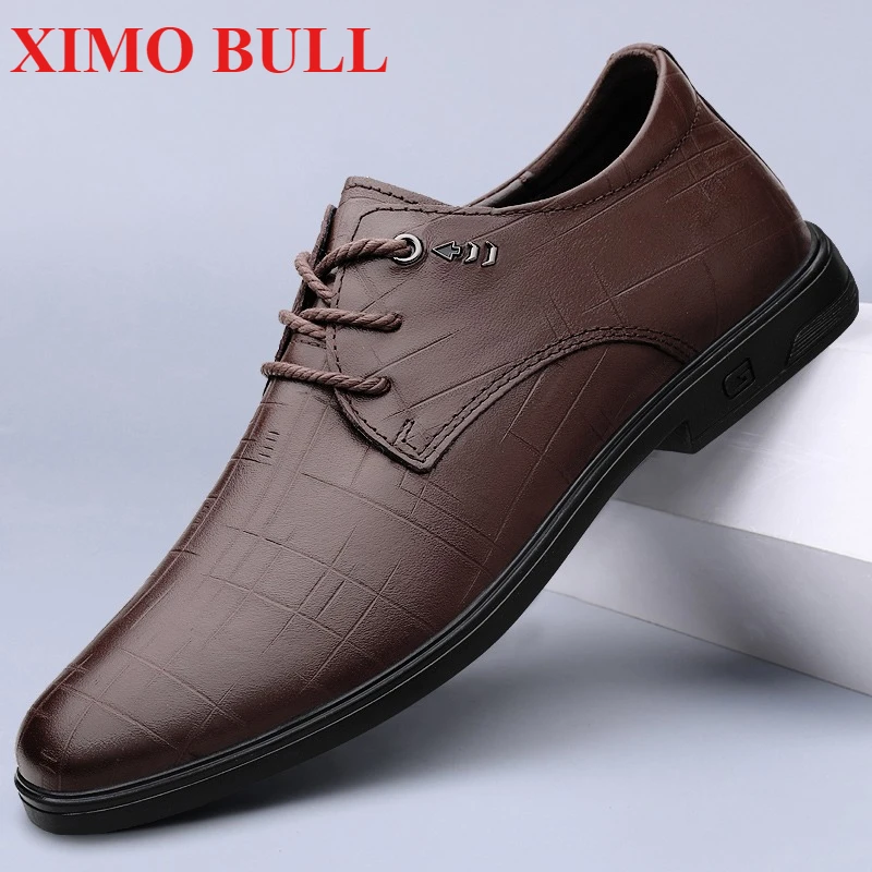

XIMO BULL2025Новая повседневная мужская деловая модная противоскользящая и износостойкая повседневная универсальная мужская кожаная обувь из натуральной кожи