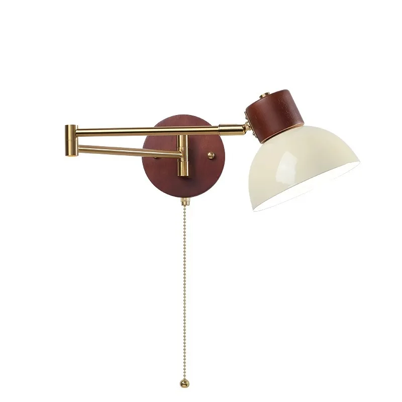

Bedside wall lamp Displaceable rocker arm lamp Cream wind folding telescopic reading lamp