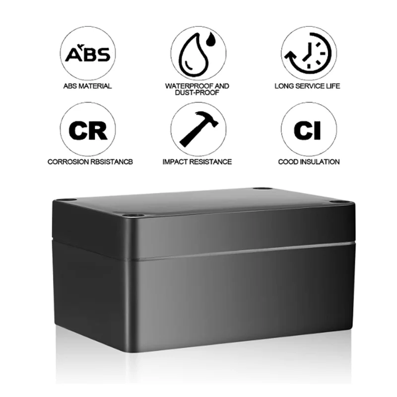 Boîtier d'instruments de projet en plastique ABS, boîtier étanche, boîte de projet électrique, boîte de jonction, noir, extérieur