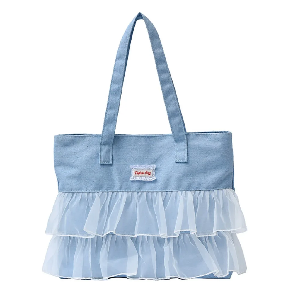 

Креативная портативная джинсовая синяя сумка-тоут большой емкости в корейском стиле, джинсовая кружевная сумка, черная полиэстеровая сумка для подмышек, дорожная сумка