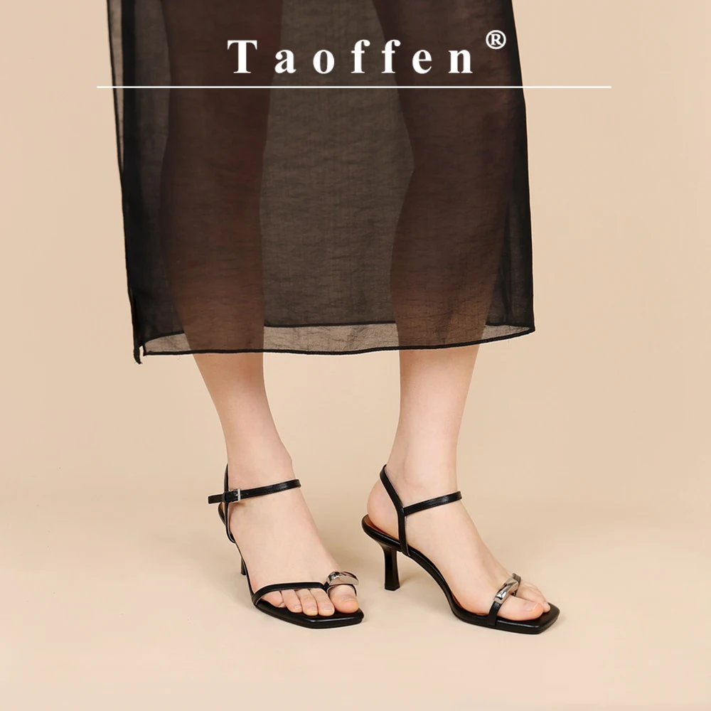 

Taoffen Fashion Thin Heels Women's Sandals Handmade Open Toe Square Toe Modern Sandals Buckle Narrow Band Slingback Heels Shoes