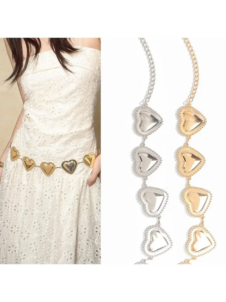 Women Metal Belt New Waist Chain Heart shaped Decorative Dress Summer Beach Vacation Fashion Korean Temperament United States