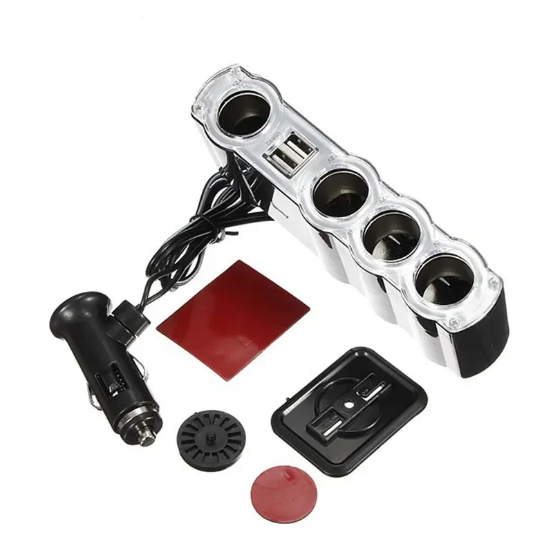 

For Universal Car Extender Splitter 12V 4 Way Auto Multi Socket USB Plug Adapter Charger Dual USB Car Cigarette Lighter