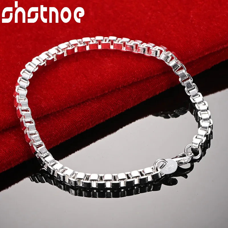 

SHSTONE 925 Sterling Silver 4mm Box Chain Bracelets For Woman Wedding Accessories Party Birthday Banquet Christmas Charm Jewelry