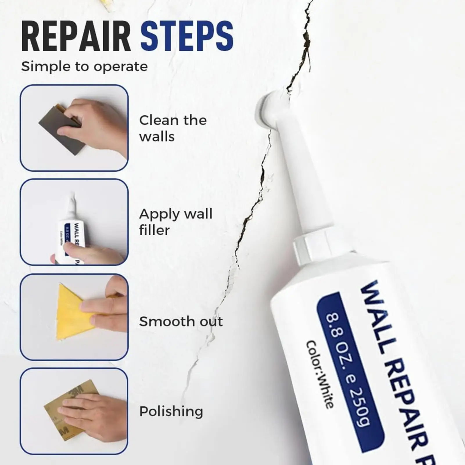 Drywall Repair Kit with Scraper Wall Hole & Crack Filling Paste Quick-Drying Mending Agent Mold Resistant Home Restoration Tools