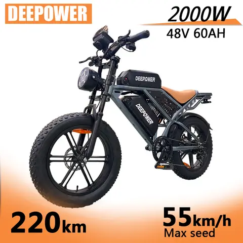 DEEPOWER SQ7 2000W 모터 전기 자전거, 성인용 전기 자전거, 48V, 60AH, 20 인치 팻 타이어, 전기 자전거, 산악 전기 자전거