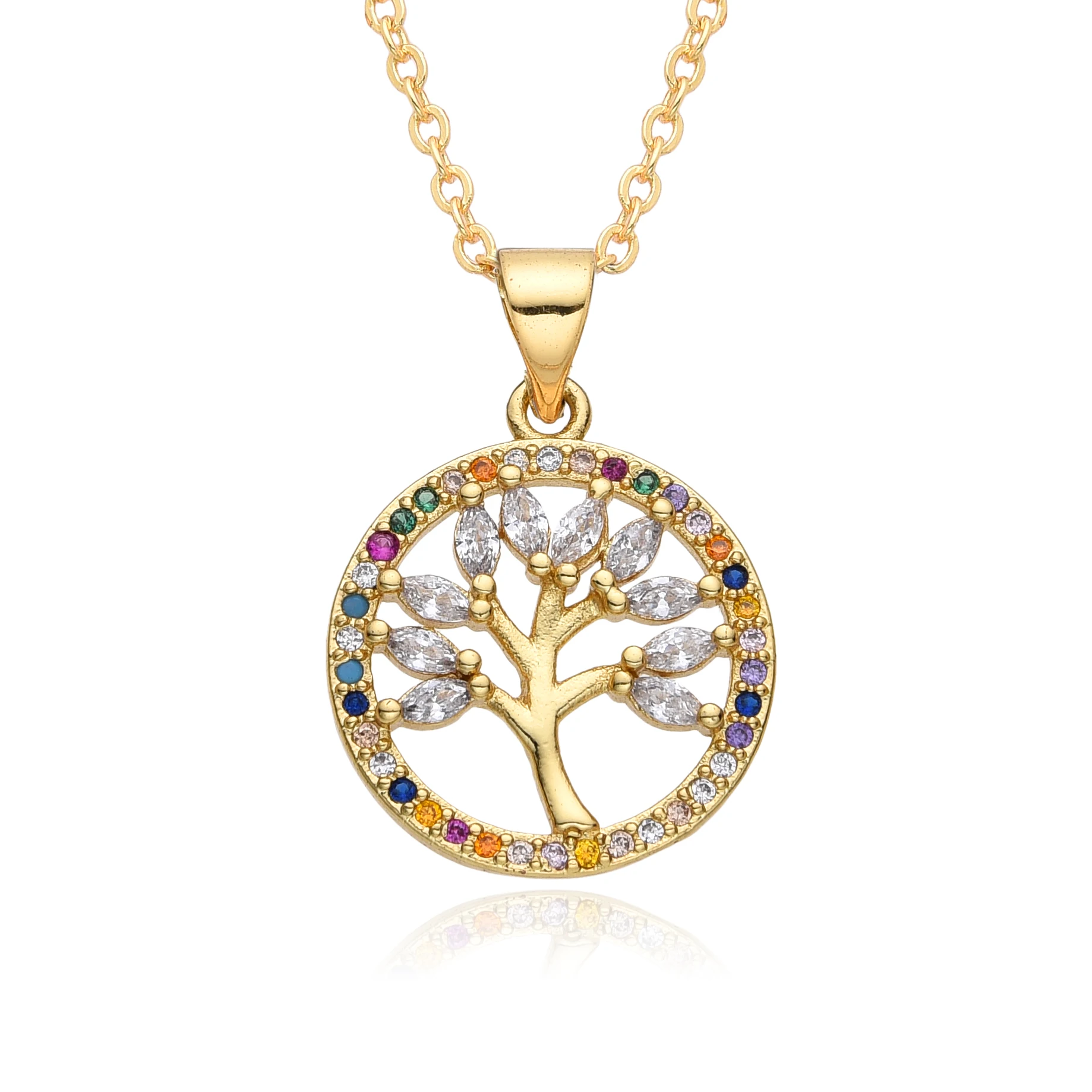 Retro Gold Color Peace Life Tree Charms Inlaid Zircon Necklace for Women Choker Chain Pendant DIY Jewelry Accessories Wholesale