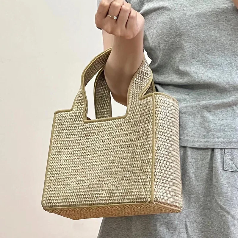 Luxury goods [A-A] canvas shoulder bag women 2024 counter raffia woven messenger bag solid color ladies tote bag