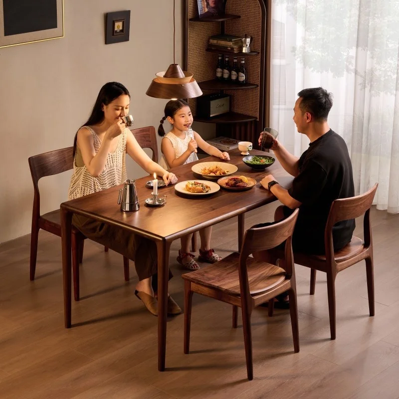 #Solid Black Walnut Dining Table with Mortise-and-Tenon Joints: Scandinavian-Style Rectangular Dining and Tea Table