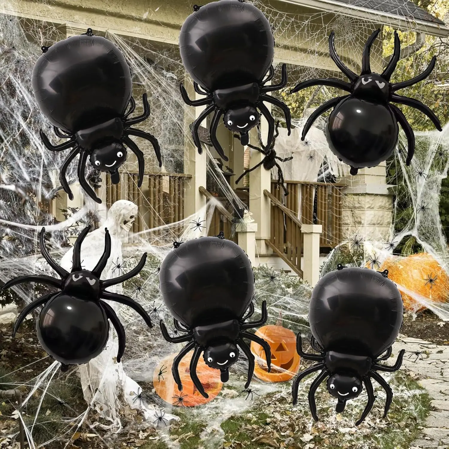 6 Stück schwarze Spinnen-Aluminiumfolien-Mylar-Ballons, Halloween-Party, Geburtstag, Spukhaus, Geister, gruselige Themen-Dekoration, Zubehör – Detail 7
