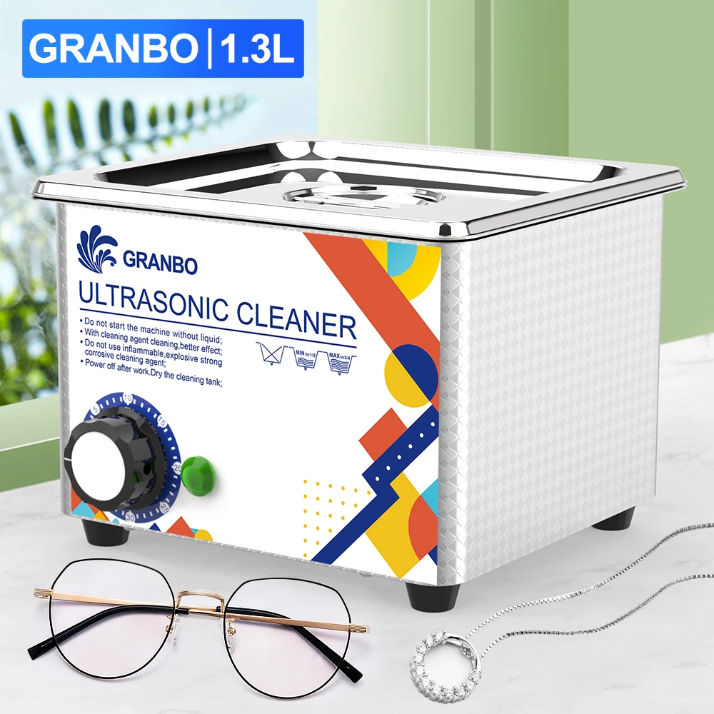 Wirtschaftlicher Ultraschallreiniger Granbo 1,3L Einfache Bedienung 60W 40kHz Leistungsstarker Transducer Tragbarer Ultraschallreiniger für Schmuck und Zahnspangen