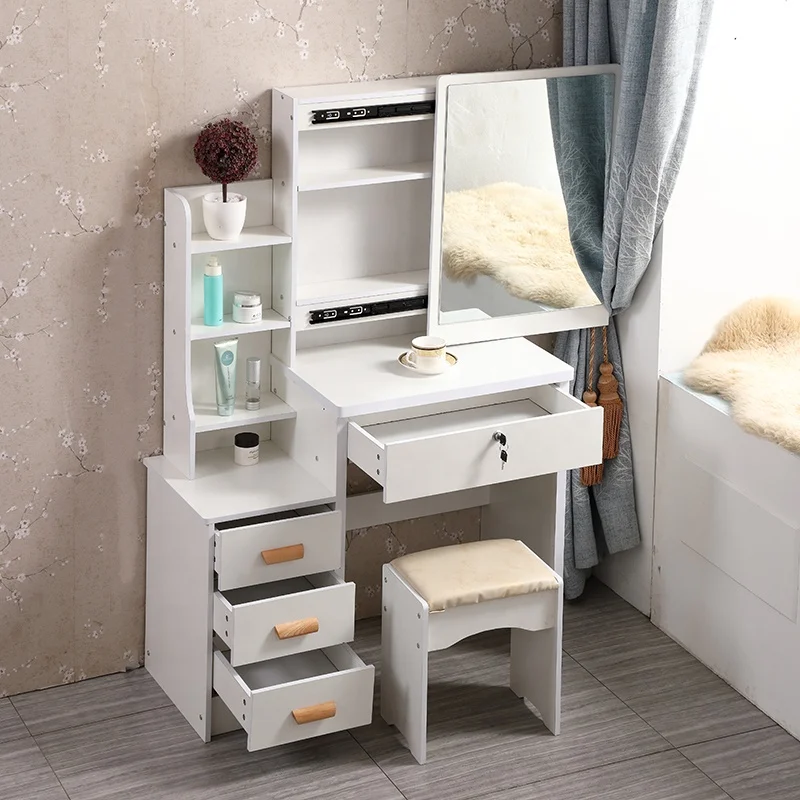 Girls nordic modern make up vanity organizer dressing table set wooden bedroom furniture white dresser drawers mirror with light